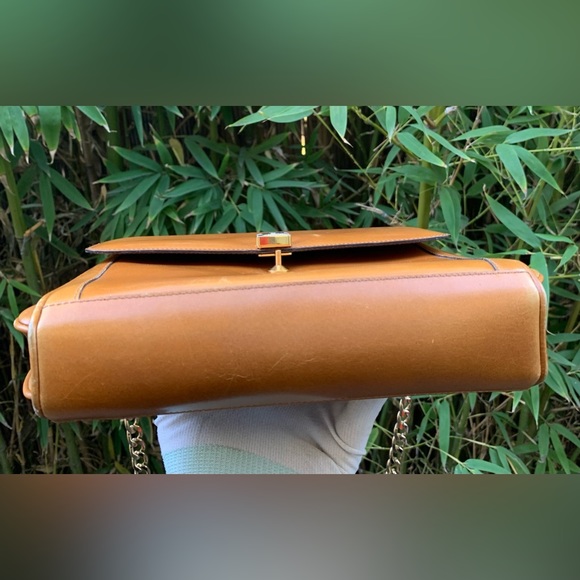 Stunning vintage CELINE Paris tan leather chain link shoulder bag purse two way - Picture 6 of 16